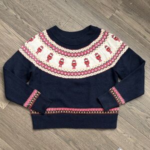Cynthia Rowley | Navy and Cream Fair Isle Nutcracker Christmas Sweater Sz Medium